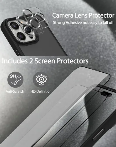 Vista 2 de Foluu Funda delgada para iPhone 15 Pro Max 2023-2X protector de pantalla de vidrio templado y 2 protectores de lente de cámara, parte trasera