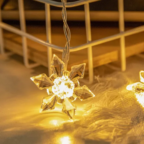 Vista 6 de Vigdur Paquete de 2 luces de copo de nieve de Navidad - 20 luces LED de copo de nieve en cadena que funcionan con pilas con temporizador, luces