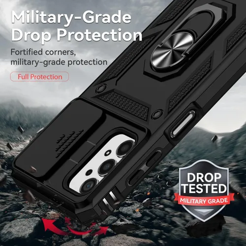 Vista 8 de Funda para Galaxy A13 4G/Samsung A13 LTE 4G SM-A135F con protector de pantalla de vidrio templado y cubierta para cámara deslizante, soporte