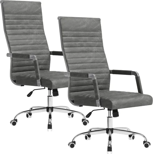 Vista 16 de Furmax Silla de escritorio de oficina acanalada con respaldo medio, silla ejecutiva de piel sintética, silla giratoria ajustable con brazos