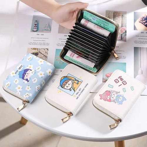 Vista 4 de Funda para tarjetas de crédito, con cremallera, para tarjetas de identificación, cartera para mujer, estampado de anime, Blanco, Imprimir -Hey, Gerl