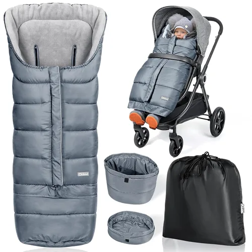 Vista 10 de Orzbow - Saco de dormir cálido universal para cochecito, saco para clima frío, piecera impermeable para niños pequeños (negro, grande) Ultra-Plush