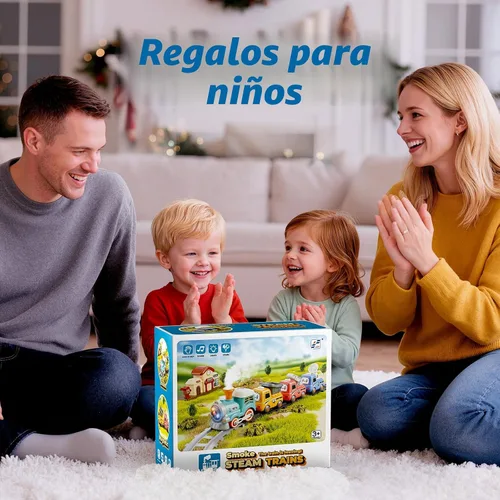 Vista 7 de Hot Bee Juego de tren para niños pequeños con vapor - Tren Choo Choo con luz y sonido, juego de tren eléctrico para niños de 2 a 4, juguetes de tren
