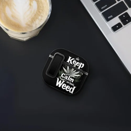 Vista 7 de Keep Calm and Smoke Weeds - Funda para auriculares Bluetooth compatible con AirPods 4 con protector de botón negro