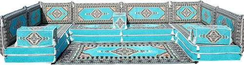 Vista 28 de arabicsofa Cojines de piso árabe en forma de U – Sofá tradicional Majlis con sofá otomano