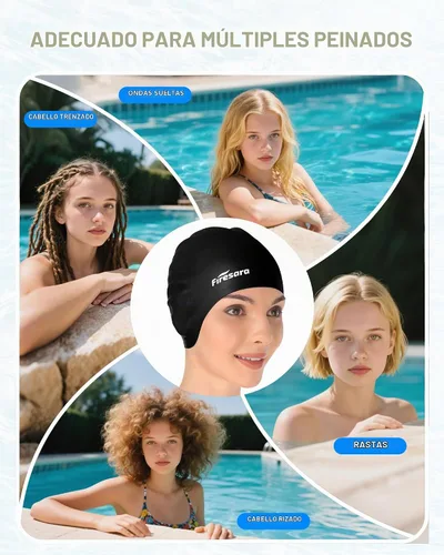 Vista 6 de Firesara Gorra de natación, gorra de natación original actualizada 3D, diseño ergonómico cómodo, duradero, protección para los oídos, para mujeres