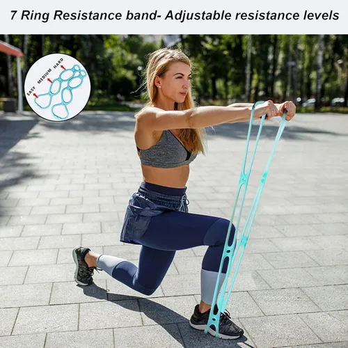 Vista 2 de Banda de ejercicio de resistencia elástica de 7 anillos, banda Miracle Miles, estiramiento de yoga, brazo, hombros, pies, piernas fitness, gimnasio
