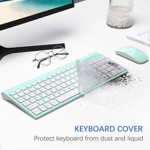 Vista 5 de Combo de teclado y mouse inalámbrico ultradelgado, TopMate 2.4G, mouse USB compacto silencioso de 2400DPI y teclado de interruptor de tijera