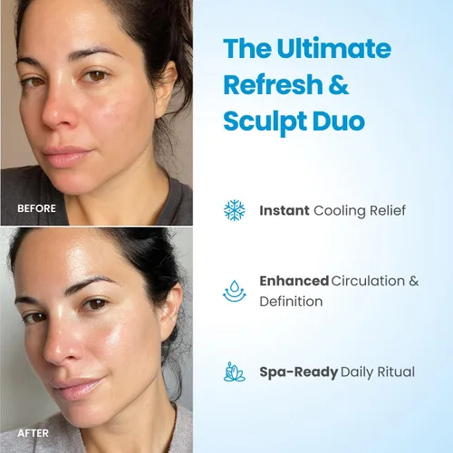 Vista 2 de PLANTIFIQUE Juego de Rodillo Facial de Hielo y Gua Sha de Acero Inoxidable - Herramientas de Masaje para Cuidado de la Piel con Crioterapia - Juego