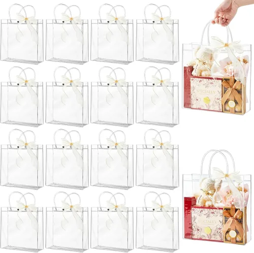 Vista 12 de Ohuimrt 50 Pack 4.92" x 2.75" x 5.9" Clear Plastic Gift Bags with Handles
