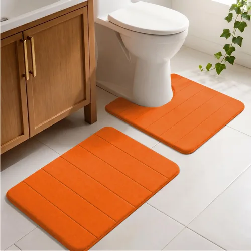 Vista 11 de Juego de 2 alfombras de baño de espuma viscoelástica, súper suaves, absorbentes, de secado rápido, alfombras de baño de espuma viscoelástica