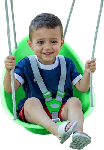 Vista 12 de Swurfer Columpio de coco para niños pequeños, cómodo columpio para bebé al aire libre, arnés de seguridad ajustable de 3 puntos, sistema de bloqueo