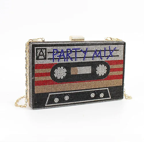 Vista 2 de Reberomantic Bolso cruzado retro con forma de radio para mujer, bolso cruzado de cuero de la PU de metal vintage de noche