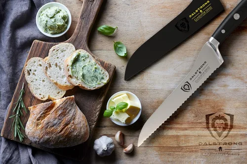 Vista 7 de Dalstrong Cuchillo de pan dentado, 8 pulgadas, Gladiator Series Elite, cuchillo de delicatessen, acero alemán forjado de alto carbono, cortador