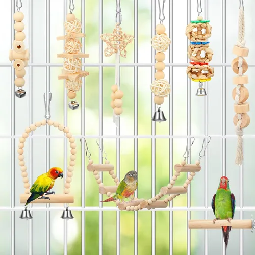 Vista 3 de 10 piezas de juguetes de pájaros para periquitos jaula accesorios loro swing juguetes