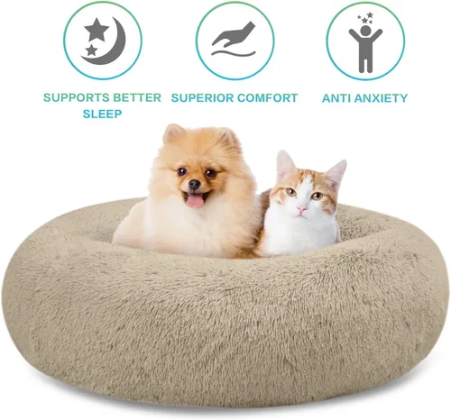 Vista 2 de SAVFOX Camas de felpa calmantes para perros, cama de perro dona para perros pequeños, medianos, grandes y extragrandes, cama cómoda para perros