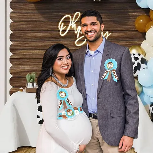Vista 7 de Decoraciones de vaquero para baby shower, banda de maternidad de vaquero azul para baby shower, diseño de vaquero para mamá para ser papá para baby