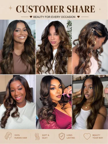 Vista 5 de UNICE Adiós a los Nudos - Peluca de onda corporal 7x5, con encaje HD frontal precortado, pelo humano con cordón elástico de tracción, balayage
