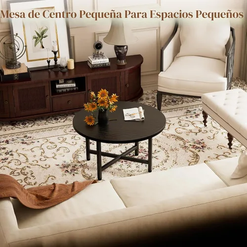 Vista 2 de Mesa de Centro, Mesas de Centro Pequeñas de 23.6", Mesas de Centro Redondas Negras para Sala de Estar, Mesa de Piso para Sentarse en el Suelo, Mesa