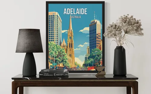 Vista 5 de Póster de paisaje de Adelaide Australia, arte de pared retro vintage, pintura de paisaje de la naturaleza, galería 23