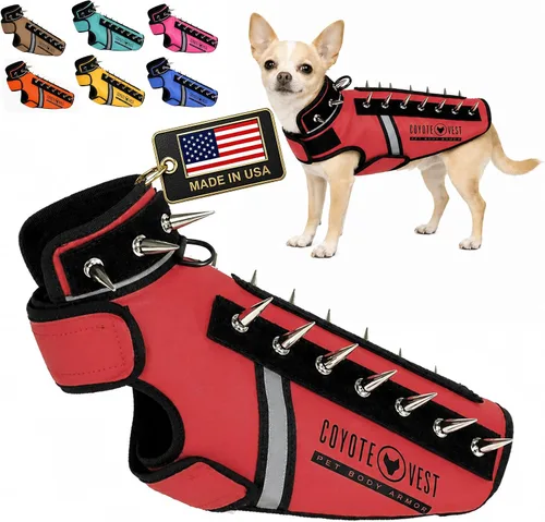 Vista 11 de CoyoteVest SpikeVest - Chaleco de arnés para perro, accesorios reflectantes para perros con picos para proteger a tu mascota de ataques de Raptor
