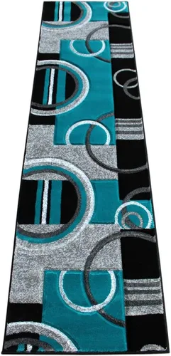 Vista 9 de Masada Rugs, Sophia Collection - Alfombra de área tallada a mano, moderna, contemporánea, rojo, gris, blanco, negro (2 pies x 7 pies 3 pulgadas)