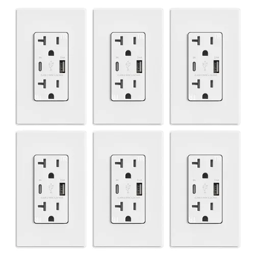 Vista 20 de ELEGRP Cargador USB de pared, receptáculo USB con puertos USB tipo A y tipo C, enchufe dúplex de 15 amperios resistente a manipulaciones NEMA 5-15R