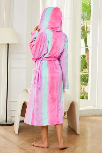 Vista 81 de HEARTNICE Bata de forro polar con capucha para mujer, bata de baño suave para mujer, bonito abrigo largo para casa