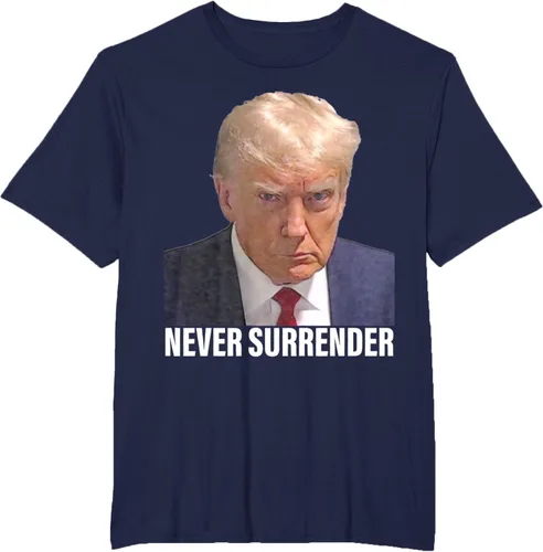 Vista 44 de Camiseta Pro Trump Mugshot Never Surrender para hombre y mujer, Negro
