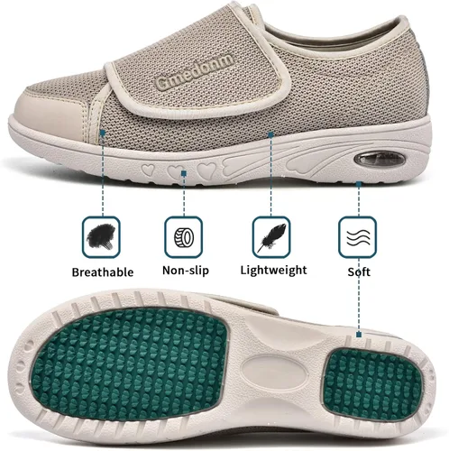 Vista 4 de Zapatos anchos para mujer con ajuste ligero para edema diabético, fascitis plantar, juanetes, artritis, pies hinchados, cojín de aire, engorde