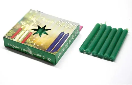 Vista 3 de Juego de 20 mini campanillas rituales/velas de hechizos verde bosque de 4 pulgadas