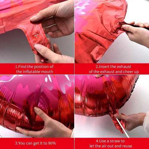 Vista 3 de Paquete de 10 globos grandes de labios rojos y rosados, globos de corazón para decoración de fiestas temáticas de maquillaje, aniversario, Kiss the