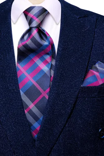 Vista 96 de Hi-Tie Corbata clásica de cachemira para hombre con pañuelo y gemelos a cuadros
