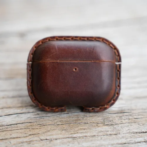 Vista 5 de JJNUSA Funda de cuero vintage genuino envejecido para Airpods Pro 3 3ª generación (2025) Funda protectora con carga inalámbrica compatible con Marrón