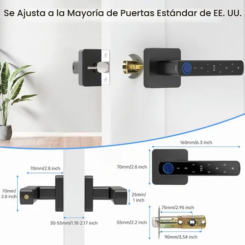 Vista 3 de Cerradura de puerta de huellas dactilares, perilla de puerta inteligente, cerraduras de puerta biométricas, con aplicación/código/llave