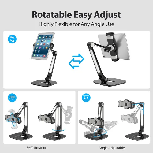 Vista 6 de AboveTEK Soporte para tableta, soporte ajustable para iPad multiángulo, soporte giratorio de 360° para iPad, soporte de escritorio de aluminio