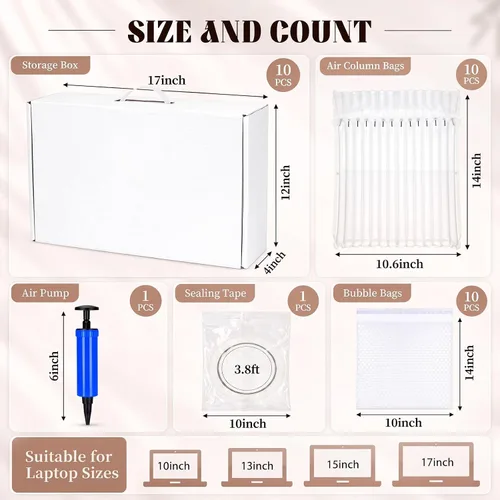 Vista 2 de Dunzoom Paquete de 10 cajas de envío para laptop con bolsas inflables para Blanco
