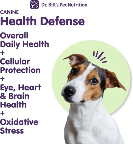 Vista 3 de Dr. Bill's Canine Health Defense Suplemento antioxidante para perros con cúrcuma, zinc, ashwagandha, cardo mariano, coenzima Q10 (CoQ10) y Bacopa