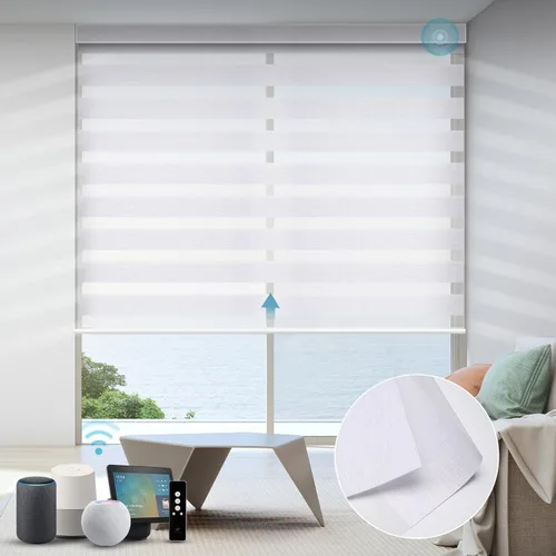 Vista 18 de SmartWings Persianas motorizadas de cebra con cenefa funcionan con Alexa, Homekit Thread, persianas inteligentes de doble capa con control de luz