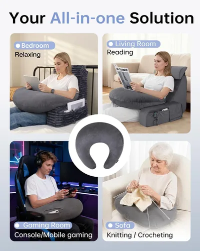 Vista 7 de ENITYA Almohada ergonómica en forma de U para lectura y juegos con soporte para el codo del brazo para adultos y niños, almohada de reposo en cama
