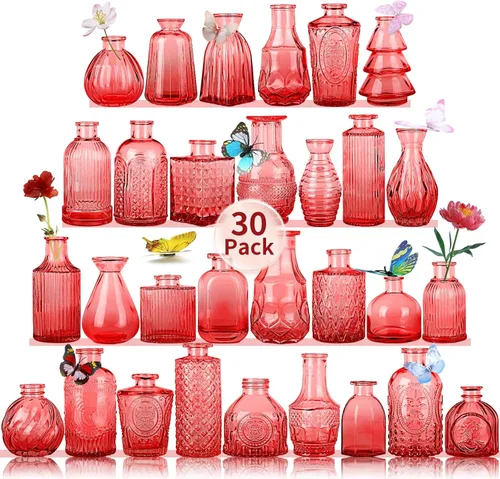 Vista 22 de Jarrones de Vidrio para Capullos en Juego a Granel de 30 Piezas, Pequeños Jarrones de Vidrio para Flores como Centros de Mesa de Boda para Mesas