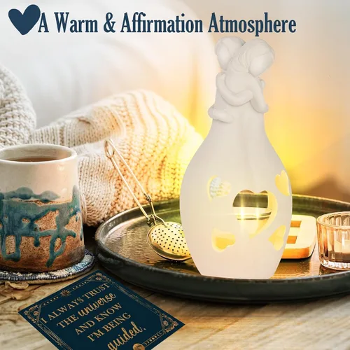 Vista 4 de Regalos de cumpleaños para hermanas, estatua de abrazo blanco, portavelas de abrazo con 50 tarjetas de afirmación diarias, regalo motivacional