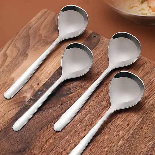 Vista 5 de 6 cucharones de sopa profundos con mango largo (6.9 pulgadas), cuchara de servir de acero inoxidable 18/10, cuchara grande de ramen, cuchara de sopa
