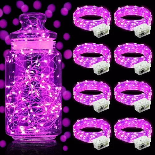 Vista 58 de Aogist Paquete de 24 luces de hadas, 3 modos, 2,1 metros, 20 luces LED, impermeables, cable plateado, funcionan con pilas, mini luces de alambre