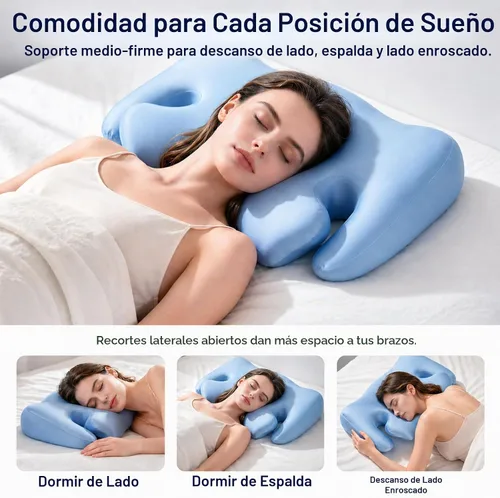 Vista 10 de Almohada cervical cervical para dormir, almohada de contorno de espuma viscoelástica de firmeza media con orificios para los brazos, 2 alturas