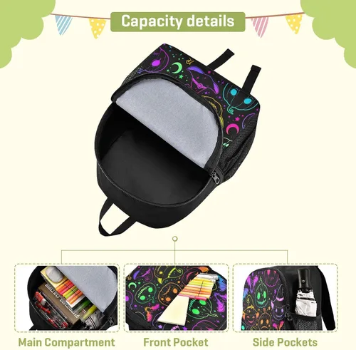 Vista 4 de Mochila colorida de calabaza de Halloween para niños pequeños, mini mochila impermeable para niños y niñas, mochila pequeña linda para jardín