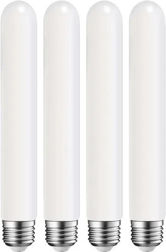 Vista 15 de Leools Bombillas de tubo LED, bombilla tubular de filamento LED T10 estilo Edison, bombilla LED antigua regulable de 12 W, base E26, vidrio Blanco