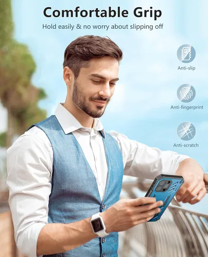 Vista 8 de FNTCASE Funda para iPhone 14 Pro Max: funda resistente de grado militar para teléfono celular con soporte y estuche con clip Protección