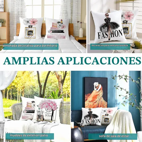Vista 5 de Juego de 4 fundas de almohada de 18 x 18 pulgadas, color negro y rosa