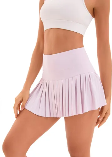 Vista 3 de Yknktstc Falda plisada de tenis para mujer con pantalones cortos, falda de golf de cintura alta, falda deportiva mini con bolsillos
